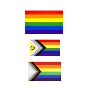 Pronto para enviar 100% Poliéster 3x5ft Estoque LGBT Lésbicas Rainbow Gay Pride Flag