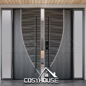 Puerta Principal Doble Arqueada de Lujo, Puerta de Entrada Exterior Moderna para Casa o Villa con Diseño Decorativo en Negro y Dorado - Product Image 3