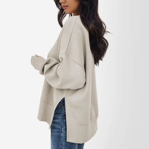 Sudadera con Capucha de Mujer, Estilo Vintage, Tejido de Lana/Nailon, Cuello con Botones, Diseño Asimétrico con Abertura Lateral, Estampado de Leopardo y Adornos de Cuentas - Product Image 2