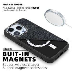 Étuis de téléphone en cuir PU effet peau d'autruche antichoc 3M, étui de téléphone magnétique mat en TPU sans fil pour iPhone 16 15 14 13 Pro Max - Product Image 2