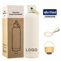 Bouteille d'eau isotherme en acier inoxydable de 750 ml avec opercule en caoutchouc, anti-fuite, à commande d'une seule main, avec paille, pour le sport et la gym