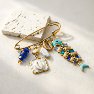 Handgemaakte <span class=keywords><strong>DIY</strong></span>-hangerbroche in nieuwe oceaanstijl, dames, origineel, gepersonaliseerd, modieus, grote broche van roestvrij staal - Product Image 6