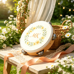 Lot de 100 mini tambourins de mariage en gros, tambours à main personnalisés avec logo, cadeaux personnalisés pour invités de mariage et faveurs de fête - Product Image 1