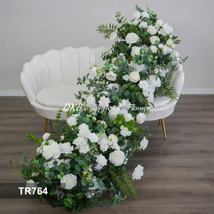 DKB New Design Modern Customized Artificial Artificial Silk White Rose Flower Row <b>Table</b> Runner Wedding Centerpieces - Product Image 3