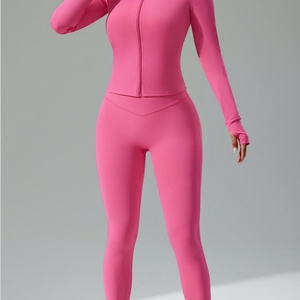 Wholesale Gym Clothes Yoga Leggings and Running Bra <b>Jackets</b> With Zipper 3pcs Yoga Set Activewear <b>Workout</b> Sets for Women - Product Image 5