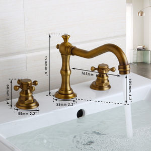 Antique <span class=keywords><strong>Brass</strong></span> phòng tắm Mixer vòi rộng rãi lưu vực vòi kép xử lý nóng và lạnh tap sàn gắn <span class=keywords><strong>Brass</strong></span> <span class=keywords><strong>Basin</strong></span> chậu vòi - Product Image 4