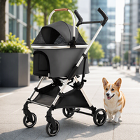 Poussette pour chien avec roues amortissantes, frein double à un doigt, roue avant pivotante, cadre pliable en aluminium, OEM ODM