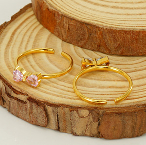 Colorful Heart Cubic Zirconia Open <strong>Ring</strong> Adjustable Gold Plated Stainless Steel <strong>Bow</strong> <strong>Ring</strong> for Women - Product Image 5