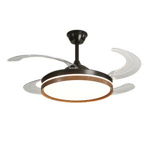 Ventilateur de plafond intelligent mini LED moderne de 42 pouces avec finition noyer, télécommande Bluetooth, plusieurs pales, lumière LED pliable, moteur CC - Product Image 1