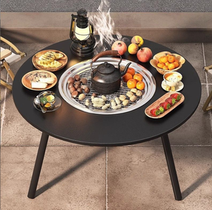 <b>Outdoor</b> Camping Metal Charcoal Barbecue Grill Smokeless Portable Folding <b>Table</b> with Thermometer - Product Image 1