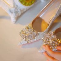 Escarpins Mariage Femme à Paillettes Françaises et Strass, Talons Fins Ne Fatiguant Pas les Pieds, avec Cristaux
