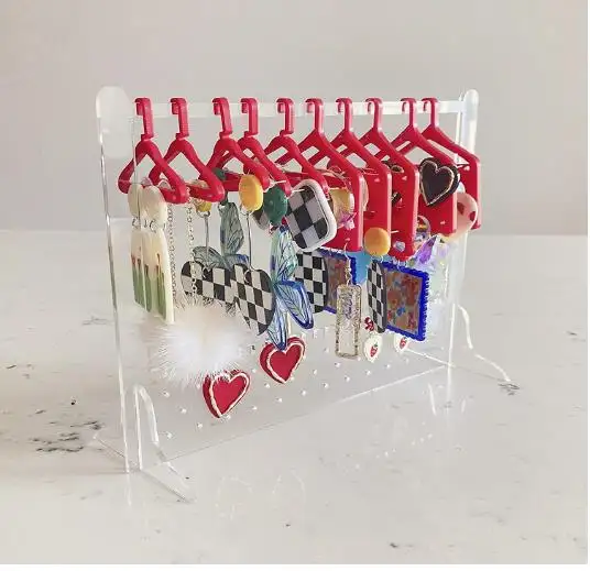 Acrylic Earring Holder Rack With Mini Hangers Jewelry Display Stand Ear Studs Organizer Storage For Women Girl