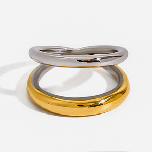 Modern Geometric <b>Ring</b> 18K Gold Stainless Steel Double Layer Openwork Design Unisex Jewelry Gift - Product Image 1