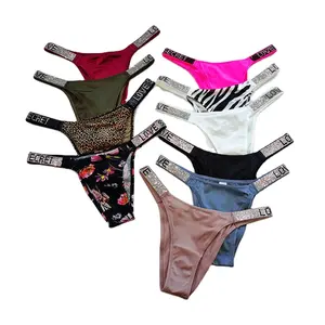 Hot Design Fashion Young Girls Panties Rhinestone Fancy Underwear Hollow Out Low Rise Sexy T Pants Women Casual Thongs