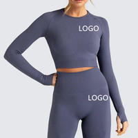Delle donne 2pcs Senza Soluzione di Continuità Yoga Set Vestito di Sport Gymwear Vestiti Allenamento Palestra Manica Lunga Crop Top A Vita Alta Leggings Fitness sport Usura