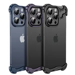 Apple iPhone 15 14 13 Pro max 전화 케이스 럭셔리 스타일 특수 모양의 프레임리스 금속 코너 패드 충격 방지 보호 커버