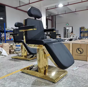 Beauty Salon Electroplated <b>Mirror</b> <b>Gold</b> Base Black Leather Massage <b>Table</b> Bed Chair Luxury Modern Rotating Facial Bed With 4 Motor - Product Image 2