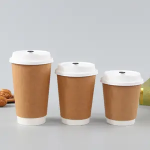 Disposable Double Ironing Corrugated Paper Cup Coffee Cup With Black PP Lid