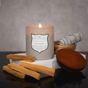 Vela de madera personalizada de salvia y Palo Santo, vela de soja de vidrio ámbar de alta calidad, vela de aromaterapia sin humo de aceite esencial - Product Image 4