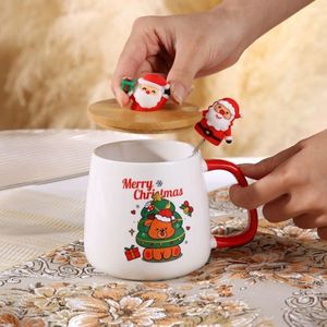 Wholesale Luxury Christmas Gift <b>Mugs</b> with Custom Logo Bamboo <b>Lid</b> & Spoon Eco-Friendly 400ml Capacity Stoneware Includes Tray - Product Image 2