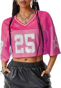 Maillot de football américain personnalisé pour femme, 100 % polyester, en mesh, sublimation, vêtement de sport léger, respirant, col en V, séchage rapide - Product Image 4