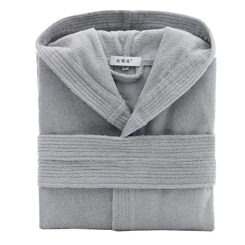 Lounge wear Cotton Bathrobe Bath Robe for Men Women V-neck Bathrobe Terry Cloth with Hood Cotton Fabric