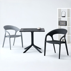 Mesa de Patio Cuadrada de Plástico Perforado con Base de Cuatro Patas y Pedestal Único, Mesa de Bistró para Jardín, Cafetería, Balcón - Product Image 2