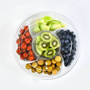 Custom 5 Compartment Round Clear Plastic Cut Fruit Punnet Berry Container <strong>Tray</strong> with Lid Pet Fruit Salad Packaging Container - Product Image 4