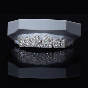 Mozaïek Grillz voor Tanden Hip Hop VVS <span class=keywords><strong>Moissanite</strong></span> Grillz 8 op 8 Op Maat 925 Zilver Iced Out <span class=keywords><strong>Moissanite</strong></span> Grillz Tanden Hot Sale - Product Image 1