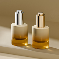 Flacon compte-gouttes en verre de 30 ml pour sérum de soin des yeux, huile essentielle, avec compte-gouttes doré, cylindre ovale, surface givrée