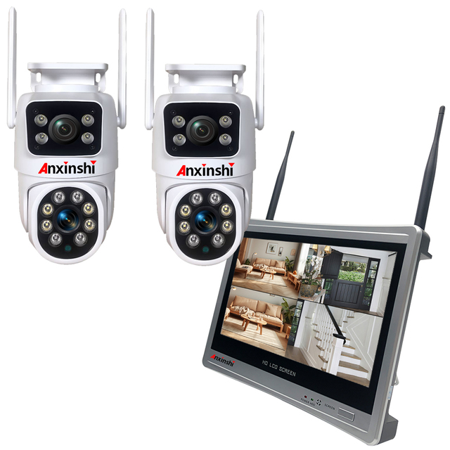 Anxinshi Brand EseeCloud APP 2CH 4CH 8CH Wireless PTZ Camera Dual Lens Wireless CCTV Camera  With Big Screen Monitor System