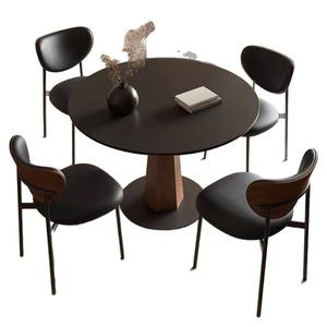 Delifeng Round <b>Solid</b> <b>Wood</b> Dining <b>Table</b> Black Rock Slab Top Stable Design For Dining Room - Product Image 4
