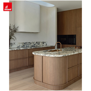 Alland ตู้เกาะทรงกลมทำจากหินหินอ่อนขอบโค้งวอลนัทสีดำเข้ม - Product Image 4