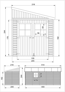 Timbela สวนไม้ M341A โรงเก็บของกลางแจ้ง M2 10.00แผง17มม. พร้อมผนังด้านข้างขนาด W514 x L218 x H244cm