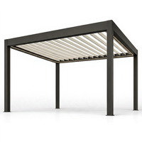 Pergola moderne en aluminium thermolaqué à toit rétractable et lamelles, gazebo de patio extérieur avec bande lumineuse LED Nature