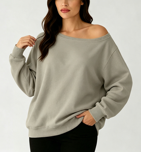 Wholesale Fashion Casual Crew Neck <b>Jumpers</b> Hot Sale High Quality Custom Logo Cotton <b>Oversized</b> Women <b>Off</b> <b>The</b> <b>Shoulder</b> Sweatshirt - Product Image 2