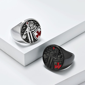 Templar Shield Crusader <b>Ring</b> For Men Steel Black Cross Design Gift Jewelry - Product Image 1