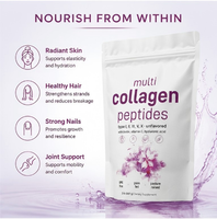 Poudre de protéines de collagène naturel multi-sources à marque privée avec acide hyaluronique, vitamine C et biotine pour la croissance de la peau, des cheveux et des ongles