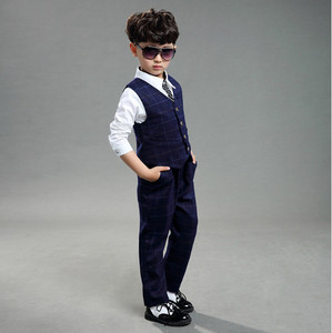 Conjunto de Traje Formal de 3 Piezas para Niños con Chaleco y Pantalones a Rayas de Punto Spandex/Algodón - Product Image 2