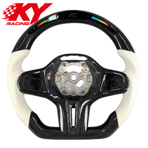 Customized carbon fiber white leather LED RPM steering <b>wheel</b> for BMW G01 G02 G05 G11 G20 G30 G22 G38 G80 G82 G87 M2 M3 M4 X3 X5 - Product Image 1