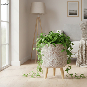 Jardinière <span class=keywords><strong>ronde</strong></span> rustique de grande taille, de haute qualité et résistante, pour arbres, pots de plantes décoratifs texturés <span class=keywords><strong>en</strong></span> gypse, <span class=keywords><strong>en</strong></span> plastique avec pieds <span class=keywords><strong>en</strong></span> <span class=keywords><strong>bois</strong></span> - Product Image 4