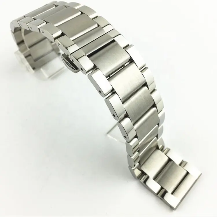 20 22mm 316L Stainless Steel Watch Band Steel Bracelets Brushed Polished Band Strap With Deployment Buckle