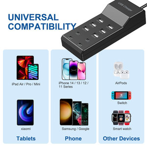 Cargador VINISEM <span class=keywords><strong>de</strong></span> 10 Puertos USB Tipo-C para Oficina, Portátil y Teléfono Inteligente, 6 Puertos USB + 4 Puertos Tipo-C, Negro, Enchufe Estadounidense/Británico/Europeo, para Uso en el Hogar y Viajes - Product Image 2