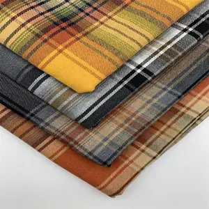 Woven checked plaid fabric turkey shirts yarn dyed 65% polyester 35% cotton flannel shirt fabric for winter coat