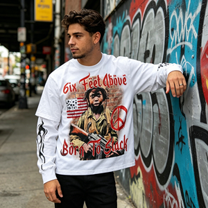 T-Shirt Oversize Personalizzata per Uomo, 100% Cotone, Maniche a Doppio Strato, Alta Qualità, Effetto Lavato, Stampa Hip Hop, Stile Streetwear - Product Image 1