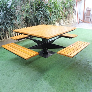 Gavin Outdoor Metal <strong>Table</strong> with Wood Slats Garden <strong>Table</strong> <strong>Bench</strong> <strong>Sets</strong> - Product Image 1
