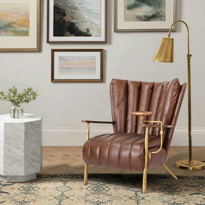 MCM Sala Forjado Poltrona De Leitura De Ferro Vintage Charuto Lounge Móveis Cadeira De Acento De Couro Com Placa De Madeira para Barras De Café - Product Image 5
