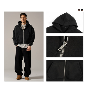 Unisex Essentials de alta calidad Sudadera con capucha de lana Streetwear Cropped Boxy Hoodie 360G Heavyweight <span class=keywords><strong>Zip</strong></span> up Hoodie - Product Image 4