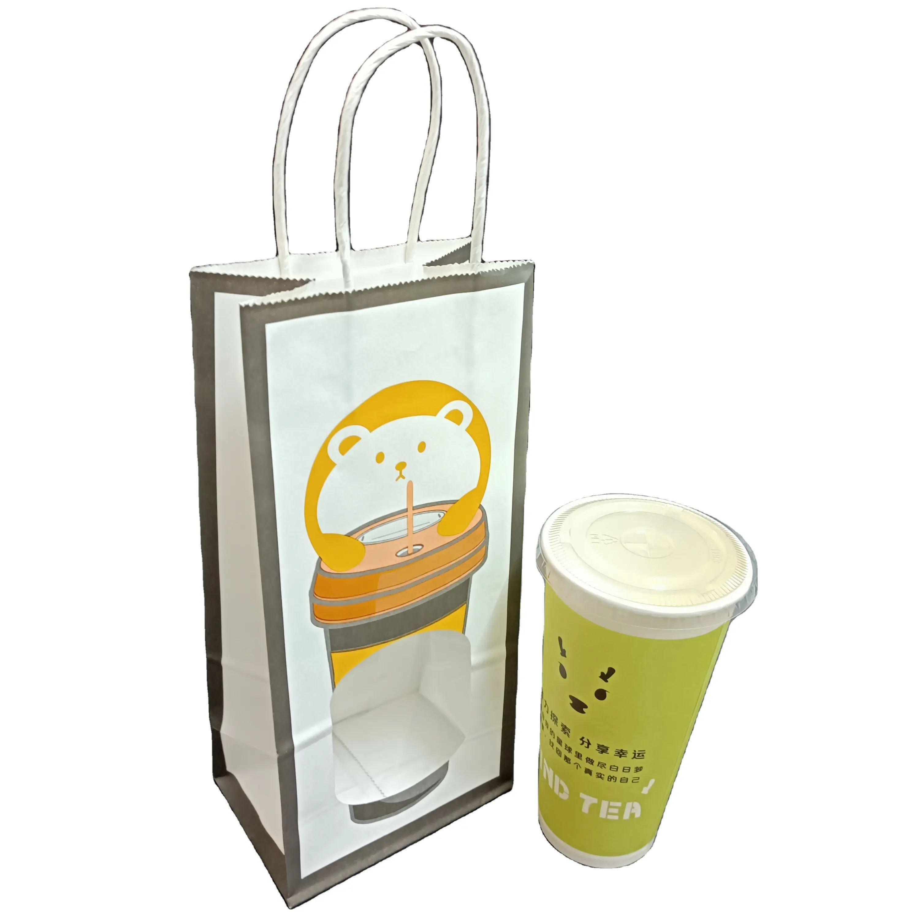 Экологичный пакет SP1542 из белой крафт-бумаги с принтом на заказ для пищевых продуктов, выпечки напитков с окном и поворотной ручкой