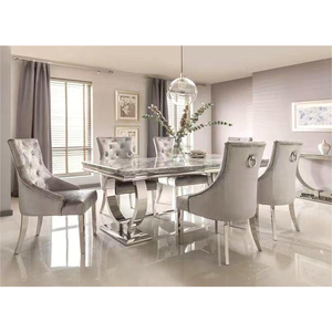 <span class=keywords><strong>Table</strong></span> de salle à manger en marbre italien minimaliste de <span class=keywords><strong>haute</strong></span> qualité pour <span class=keywords><strong>6</strong></span> à 8 <span class=keywords><strong>personnes</strong></span>, avec structure en métal argenté, vente en gros - Product Image 3